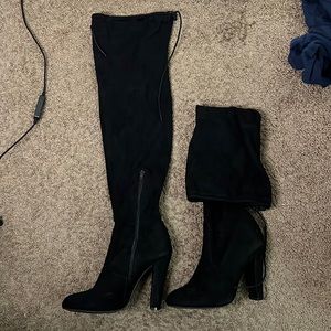 Black knee high heel boots
